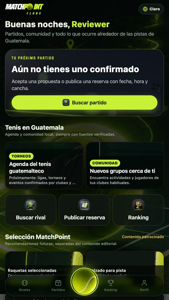 Pantalla de inicio de MatchPoint